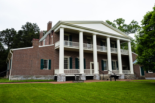 Nashville, Tennessee USA - May 7, 2022: Vintage Hermitage greek revival style home of American President Andrew Jackson located in Davidson County