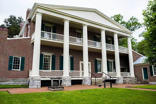 Nashville, Tennessee USA - May 7, 2022: Vintage Hermitage greek revival style home of American President Andrew Jackson located in Davidson County