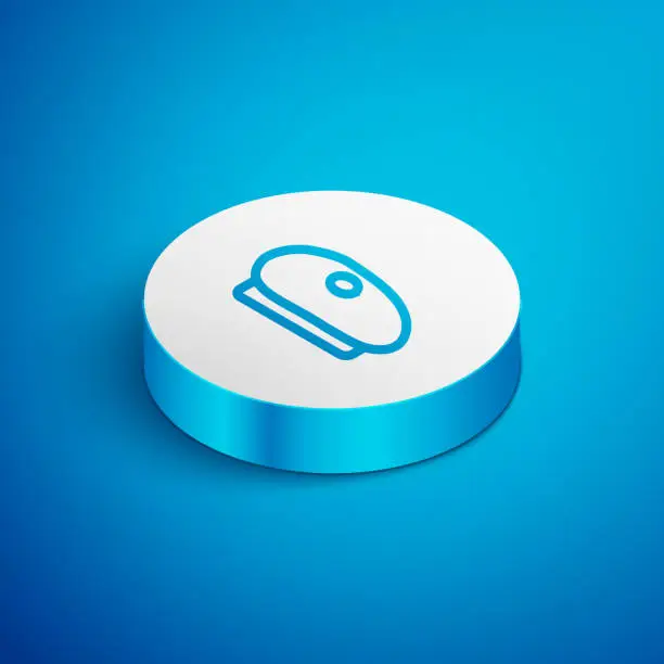 Vector illustration of Isometric line French beret icon isolated on blue background. White circle button. Vector