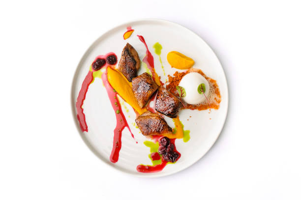 istock Duck with cowberry sauce and ice cream isolated 1491295614