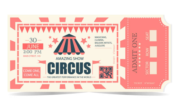 ретро-билет билет в цирк, с цирковыми элементами. сбор винограда. - entertainment clown child circus stock illustrations