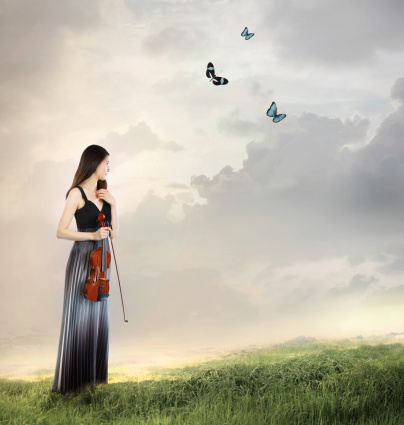 Violin Player on a Mountain Top (with butterflies)