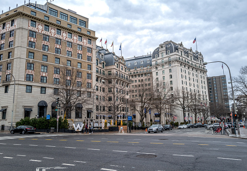 Views of the always busy Willard Hotel in Washington, DC.  This grand hotel is one of the closest hotels to the White House.