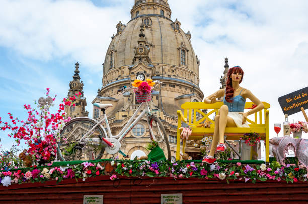 decoration above a kiosk at the spring market on the square New market (Neumarkt) in front of the Frauenkirche (Church of our Lady) in Dresden, Germany