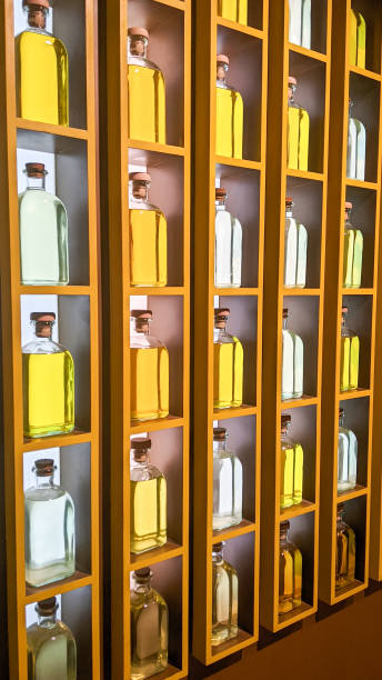 istock Shelf with olive oil bottles 1491303310