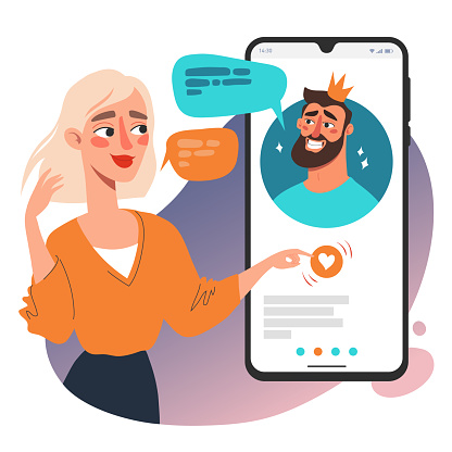 Online dating app concept. Communication with smartphone, vector illustration.
