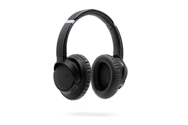 istock Isolated wireless overhead black headphones on a white background 1491304807