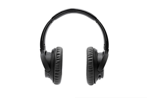 istock Isolated wireless overhead black headphones on a white background 1491304813