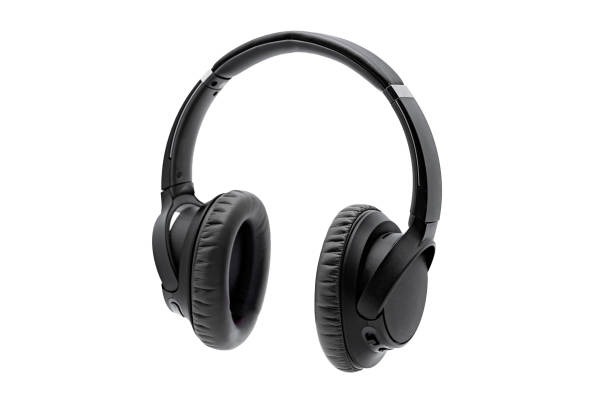 istock Isolated wireless overhead black headphones on a white background 1491304817
