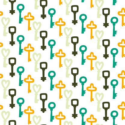 Seamless decorative elegant pattern with keys. Print for textile, wallpaper, covers, surface. Retro stylization. For fashion fabric.