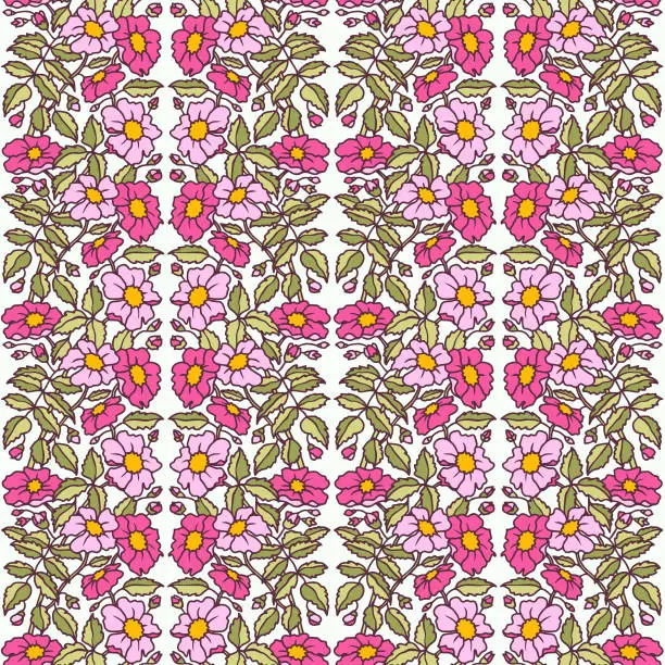 Vector illustration of Victorian Flourish Seamless Vector Pattern with Pastel Roses and Foliage for Wallpaper, Greeting Card, Wrapping, Fashion, Valentine