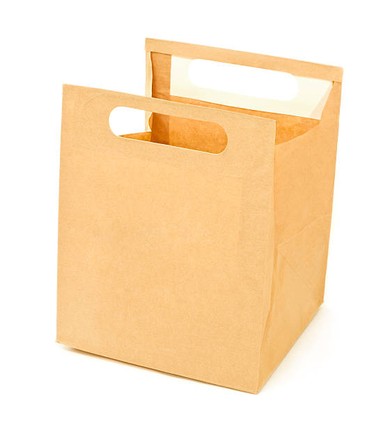 Open paper brown bag isolated stock photo