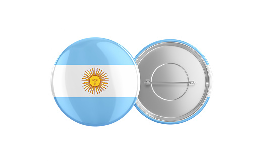 3d Render Argentinian Flag Badge Pin Mocap, Front Back Clipping Path, It can be used for concepts such as Policy, Presentation, Election.