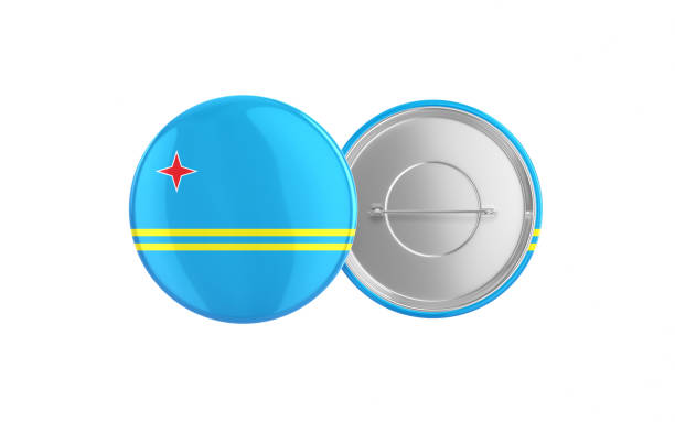 3d Render Aruba Flag Badge Pin Mocap, Front Back Clipping Path, It can be used for concepts such as Policy, Presentation, Election.