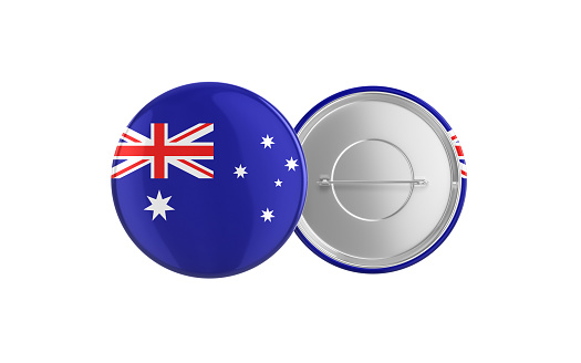 3d Render Australia Flag Badge Pin Mocap, Front Back Clipping Path, It can be used for concepts such as Policy, Presentation, Election.