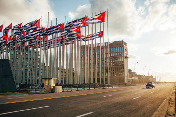 View of the US Embassy on the El Malecón Road in the Havana.