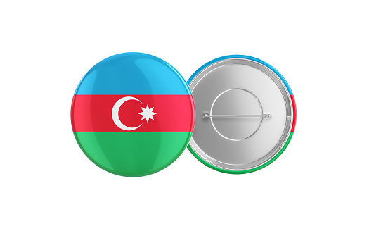 3d Render Azerbaijan Flag Badge Pin Mocap, Front Back Clipping Path, It can be used for concepts such as Policy, Presentation, Election.