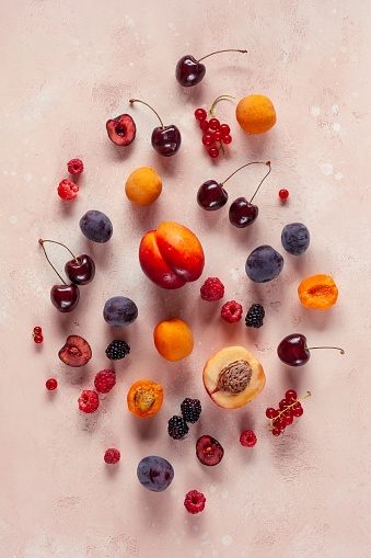 Set of different mixed berries on white background, banner design