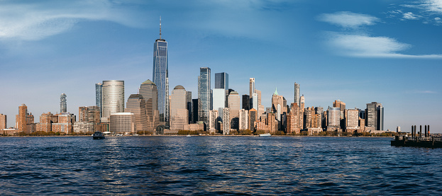 New York Manhattan financial district skyscrapers.