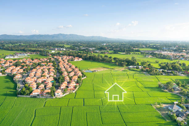 istock Green fields and dream house in aerial view. 1491318122