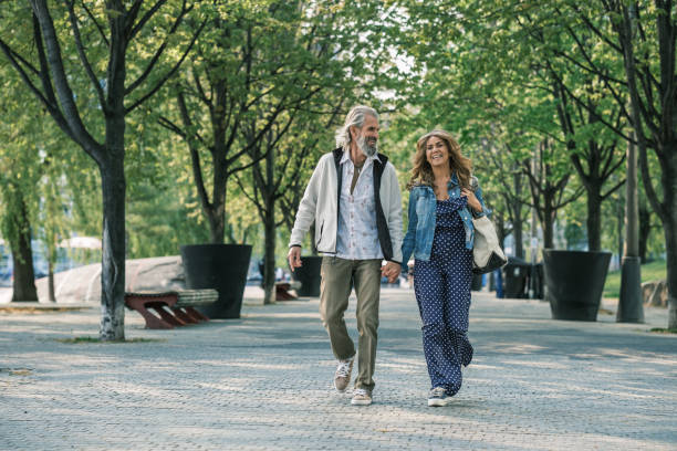 Senior mixed race Couple sightseeing downtown Toronto lake shore