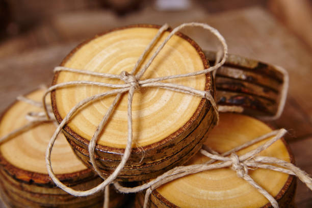 istock Rustic wooden coasters tied with brown twine cord 1491319165