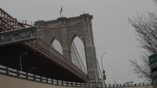 A view from under the Brooklyn Bridge in New York City