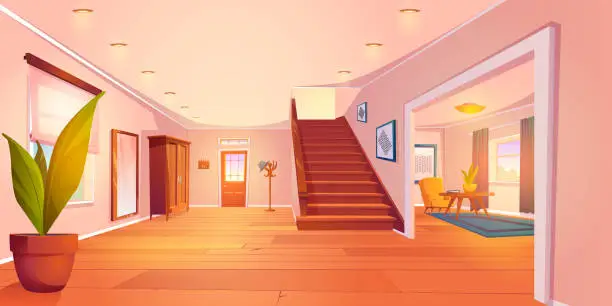 Vector illustration of Cartoon house hallway and living room interior