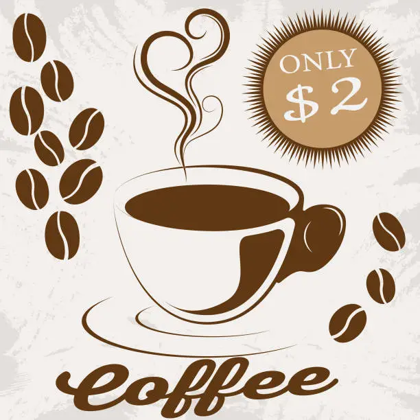 Vector illustration of A cup of coffee on a light background, coffee time graphics, picture for a magazine or website,