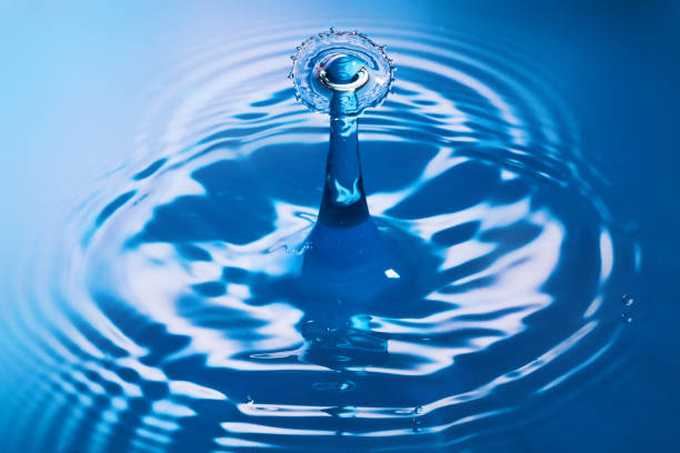 istock Two water drops crashing and creating ripples on clean blue water 1491323126