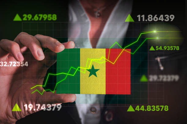 istock Graph growing up in Front Of Senegal Flag. 1491324436