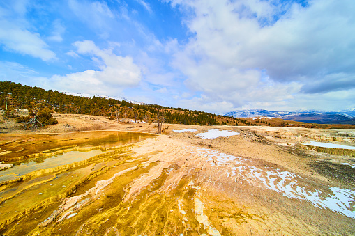 Image of Yellowstone hot spring terraces in winter