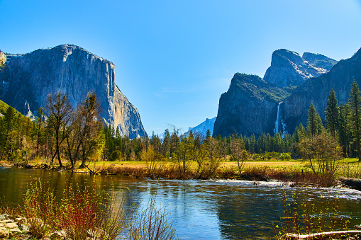 Image of Yosemite Valley View in early spring with El Capitan and Bridalveil Falls