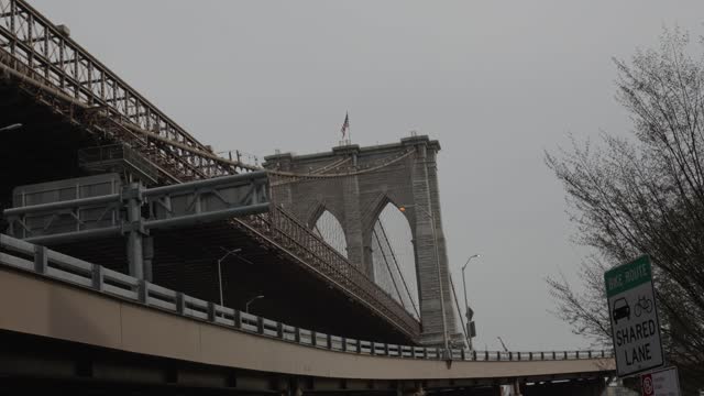 A view from under the Brooklyn Bridge in New York City
