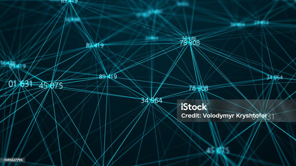 Computer Network Numerical Flying Connected Numbers On Black Background Digital Illustration ...