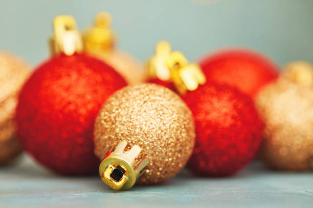 Red Ball with Bell on fabric christmas still life