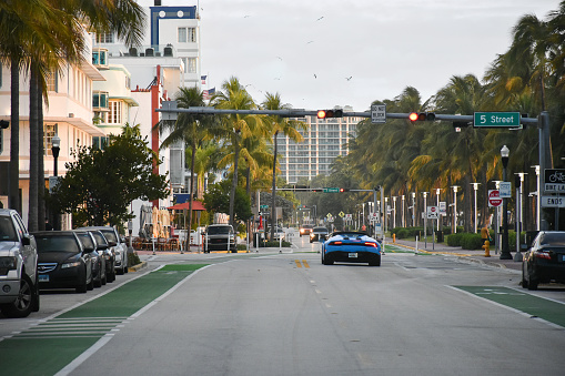 Empty street on Ocean Drive early in the morning