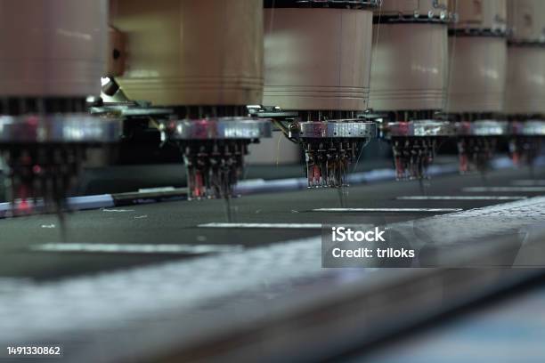 Closeup Of Spool Manufacturing Equipment In Factory Stock Photo - Download Image Now