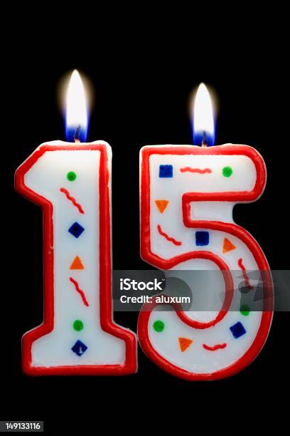 Number 15 Birthday Candle Stock Photo - Download Image Now - 15th Birthday, Anniversary, Birthday