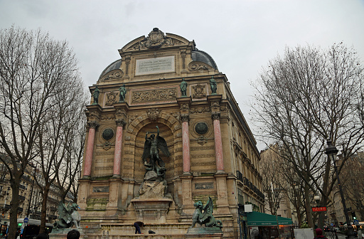 19th century historic fountain in Paris, France