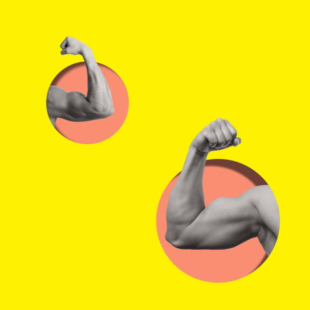 istock Collage with a muscular hand and circles. 1491333460