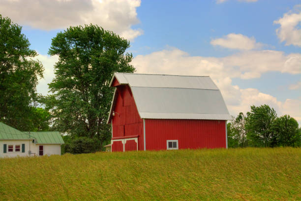 istock Old Red Barn with Alfalfa Field -Miami County, Indiana 1491336378