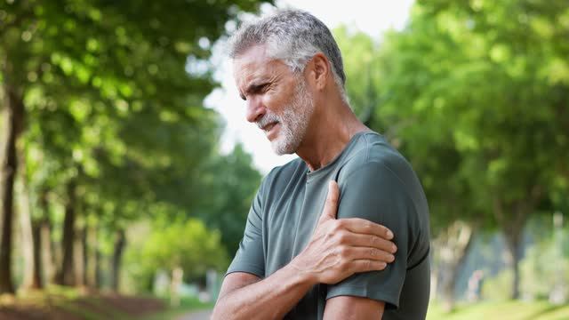Senior men with shoulder pain