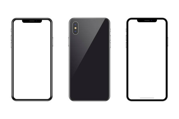 istock Set of phones on transparent background with transparent screen. 1491338266