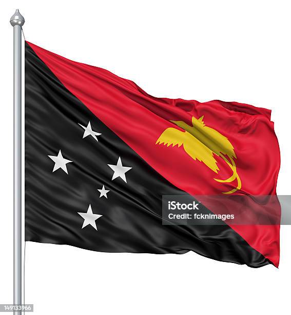 Waving Flag Of Papua New Guinea Stock Photo - Download Image Now - Cut Out, Flag, Flagpole