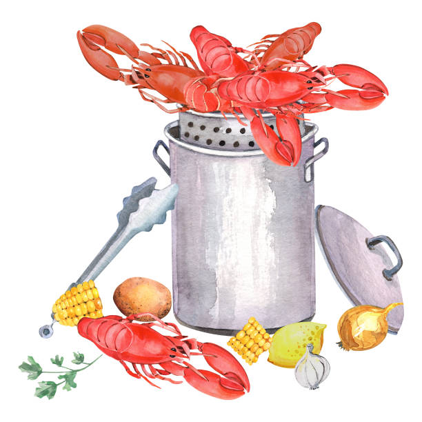 ilustrações de stock, clip art, desenhos animados e ícones de crawfish boil - cajun food illustrations