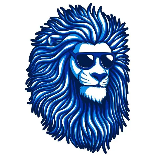 Vector illustration of Lion blue fur wearing eyeglasses vector illustration