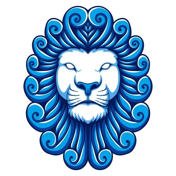 Vector illustration of Lion blue fur with wavy hairstyle vector illustration