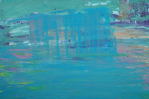 Sea oil painting. Abstract turquoise seascape. Impressionism, plein-air sketch, fragment. The concept of summer, recreation. Artistic pictorial background for creative design of postcards, covers.