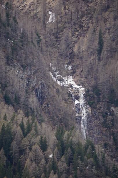 istock A small waterfall in the Alps in early spring. A small but high waterfall in the mountains. Brown mountains and a high waterfall. Snowmelt in the Alps in spring. 1491348668